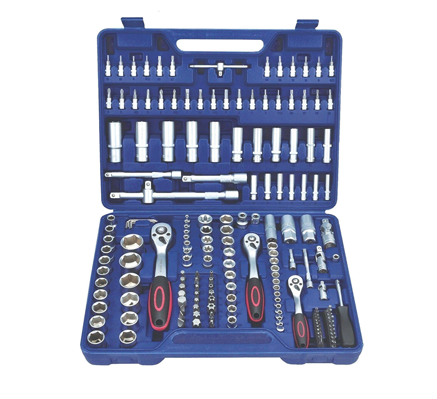 JUEGO DE LLAVES COMBINADAS DE TRINQUETE 174 PIEZAS CON PUNTAS 1/2" 1/4" 3/8" 058ES