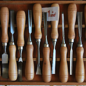 JUEGO DE HERRAMIENTAS DE MADERA DE 12 PIEZAS DE TRINCHAR GUBIAS CINCELES
