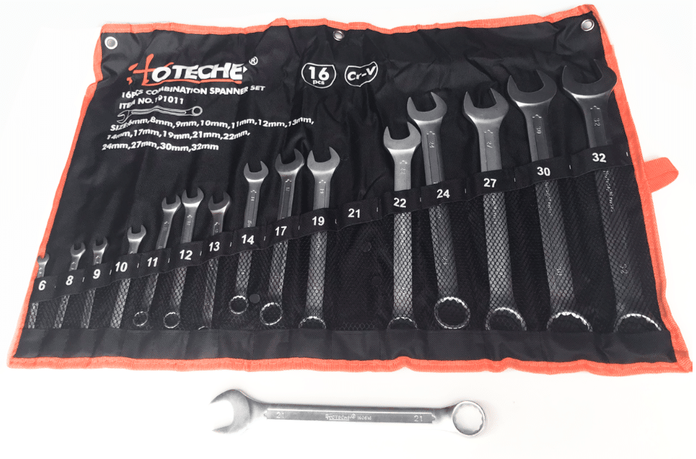 JUEGO DE LLAVES COMBINADAS 16 PIEZAS DE 6 A 32 LLAVE DE FUNDA DE ACERO FIJA Y EN ESTRELLA 902HO