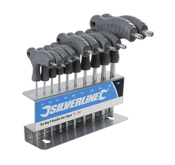 JUEGO DE LLAVES HEXAGONALES CON MANGO EN T CROMADO VANADIO 10 PIEZAS SILV 153