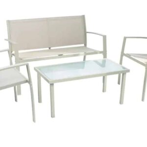JUEGO 4 PIEZAS SALA DE ESTAR JARDÍN EXTERIOR ZONA DE ESTAR SOFÁ SOFÁ SILLONES MESA DE CENTRO GRIS PALOMA