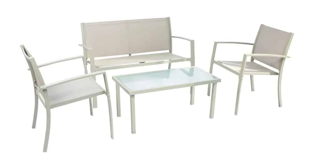 JUEGO 4 PIEZAS SALA DE ESTAR JARDÍN EXTERIOR ZONA DE ESTAR SOFÁ SOFÁ SILLONES MESA DE CENTRO GRIS PALOMA