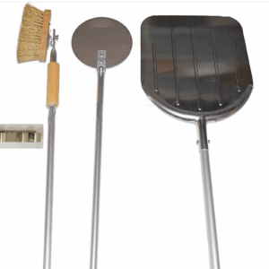 KIT JUEGO DE PALAS PARA PIZZA PALA DE HORNO DE LEÑA Q.+18+ CEPILLO P.+ SOPORTE DE PARED