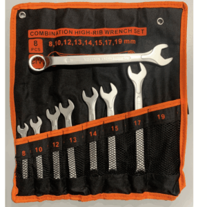 KIT 8 LLAVES COMBINADAS POLIGONALES FIJAS CURVAS 8-19 MM ANILLO CR-V DE ACERO 547XI