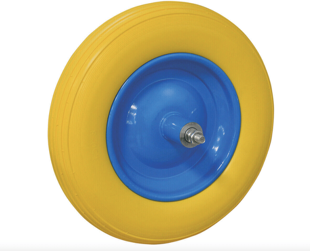 RUEDA DE POLIURETANO PARA AGUJERO DE CARRETILLA DE 135 MM DE LARGO COJINETE DE PERNO 36 CM 068