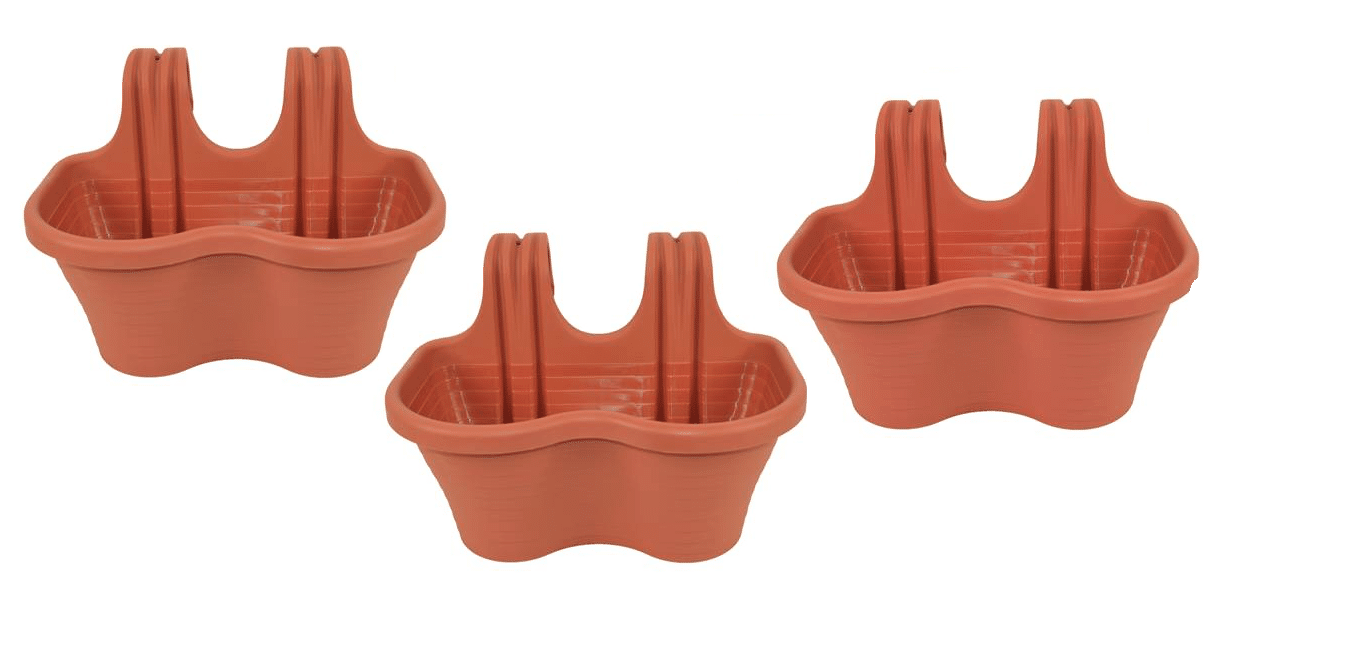 KIT 3 PIEZAS 2 PLAZAS JARDINERA BALCÓN BALCÓN MARRÓN PLÁSTICO CM 37x28x25 H 607d