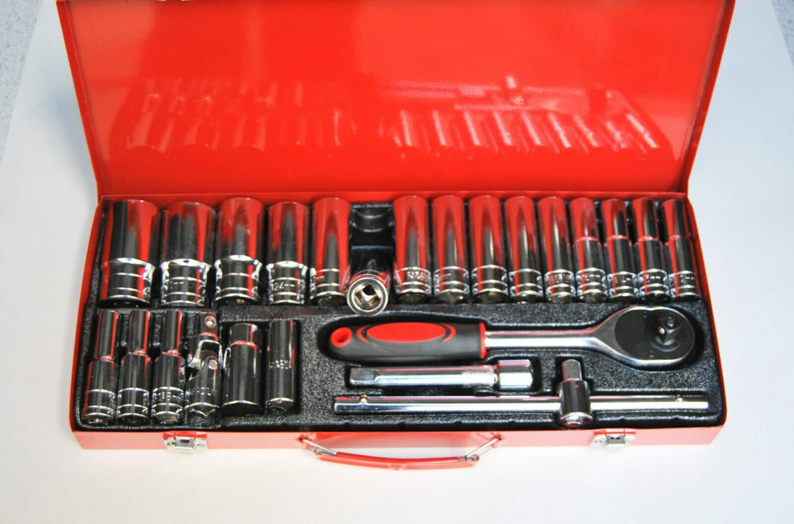 VASOS LARGOS 24 PIEZAS 1/2" 8 32 MM EXTENSIÓN DE LA JUNTA DE TRINQUETE PALANCA DE CAJA METÁLICA