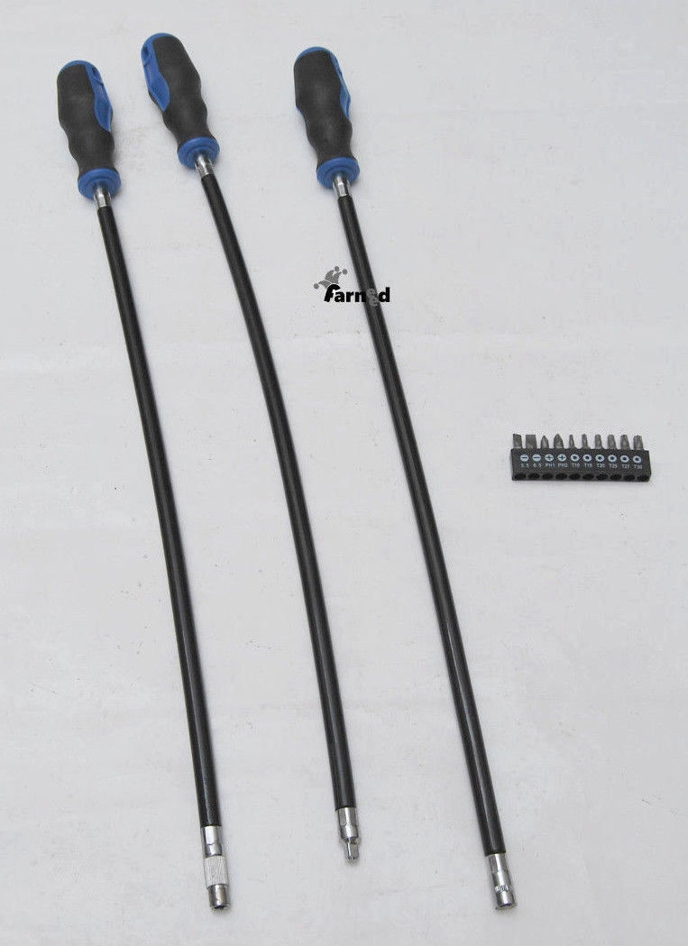 JUEGO DE DESTORNILLADORES 3 PIEZAS DESTORNILLADORES FLEXIBLES EXTRA LARGOS CON INSERTOS DE PUNTA TORX 494