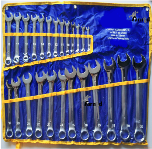 LLAVES COMBINADAS CROMADAS VANADIO PULIDAS 25 PIEZAS 6 32 ESTUCHE PROFESIONAL 971