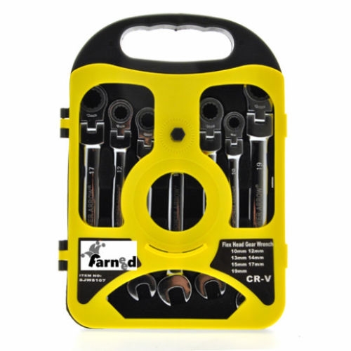 LLAVES DE TRINQUETE COMBINADAS GIRATORIAS JUNTA COMBINADA 7 PIEZAS 8 - 19 MM AMARILLO