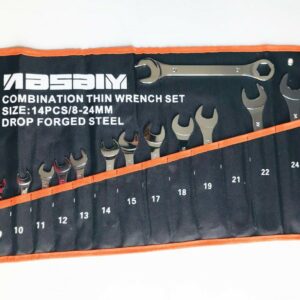 JUEGO DE LLAVES COMBINADAS HEXAGONALES FINAS 8 24 MM PLANAS 14 PIEZAS FUNDA MECÁNICA 451