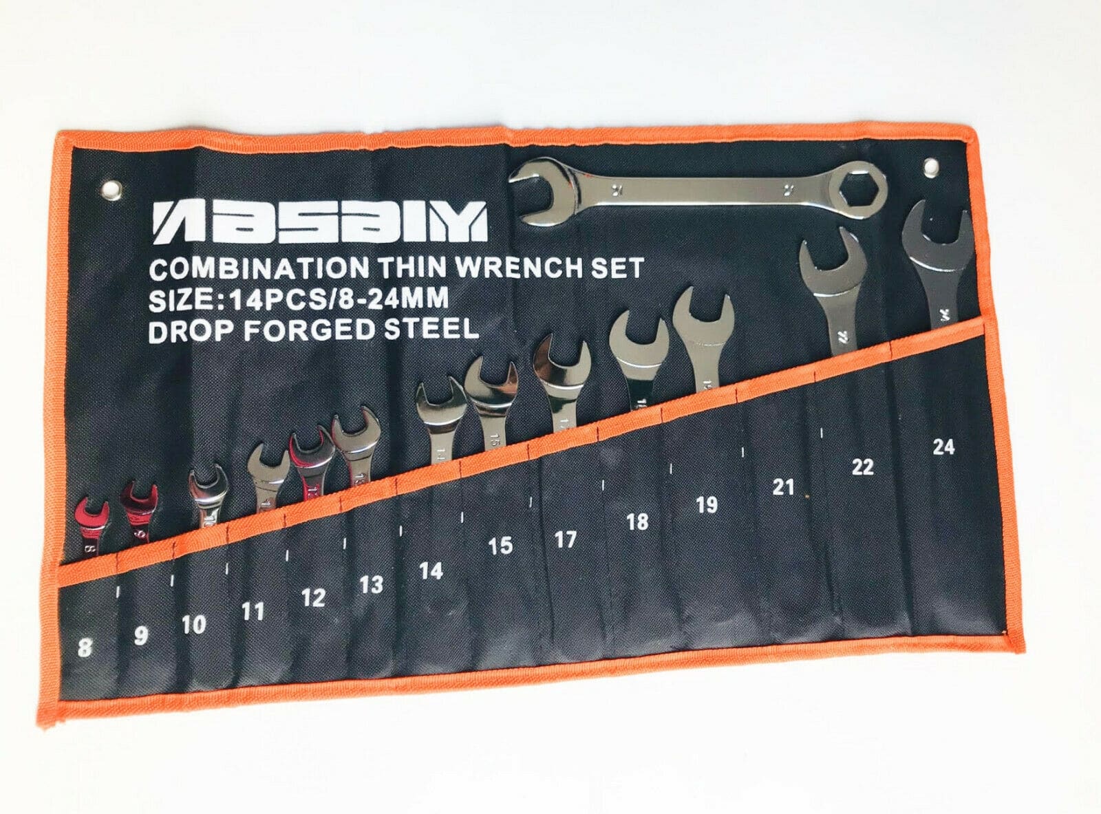 JUEGO DE LLAVES COMBINADAS HEXAGONALES FINAS 8 24 MM PLANAS 14 PIEZAS FUNDA MECÁNICA 451