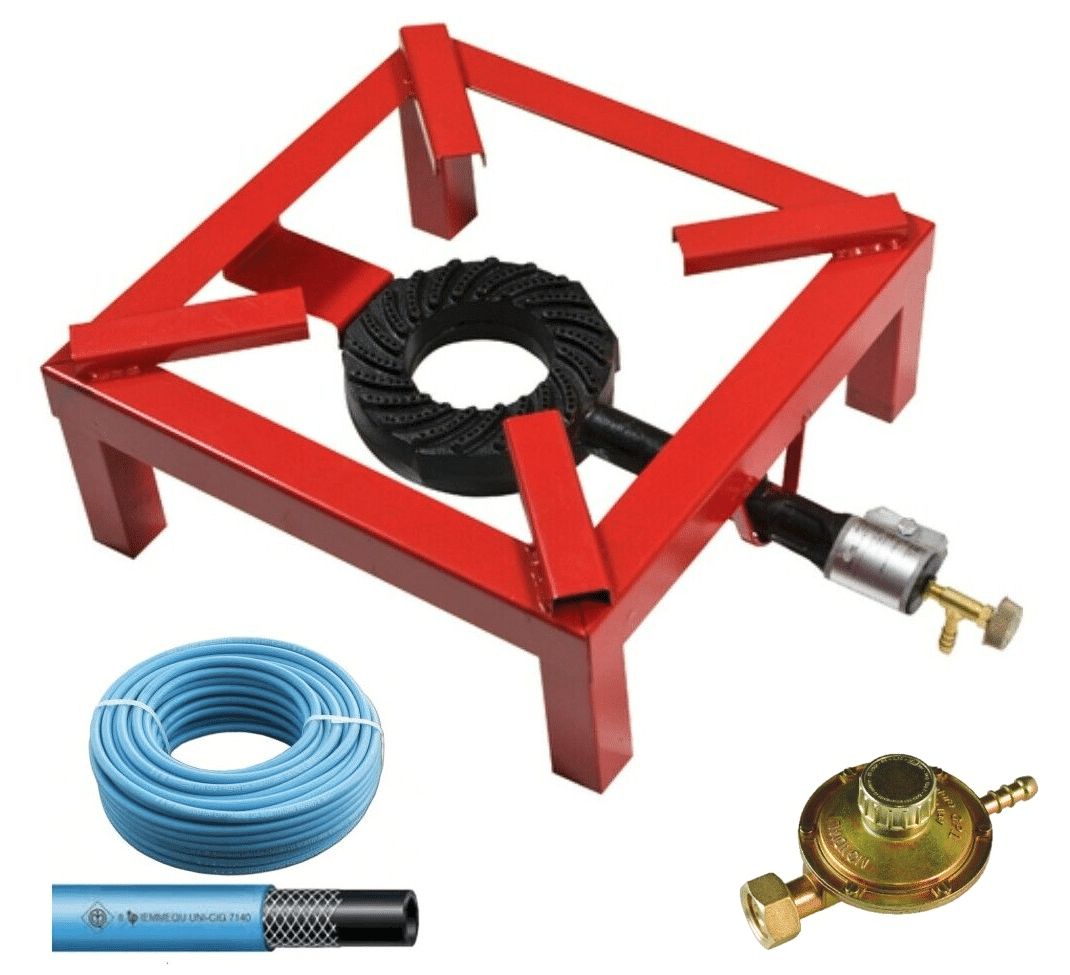 KIT ESTUFA DE GAS METÁLICA 40x40 cm BOMBONA DE TUBO REGULADOR DE GLP
