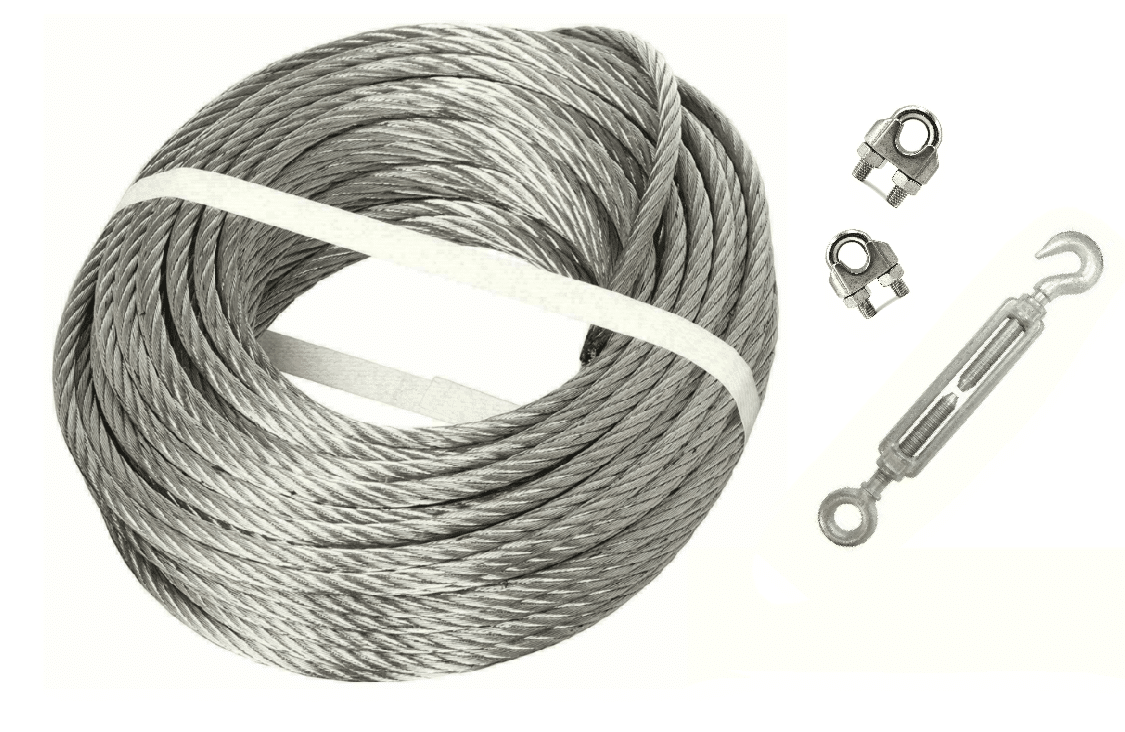 KIT DE CUERDA COMERCIAL + ABRAZADERA TENSORA CABRESTANTE DE GANCHO DE OJO DE ACERO 10MM