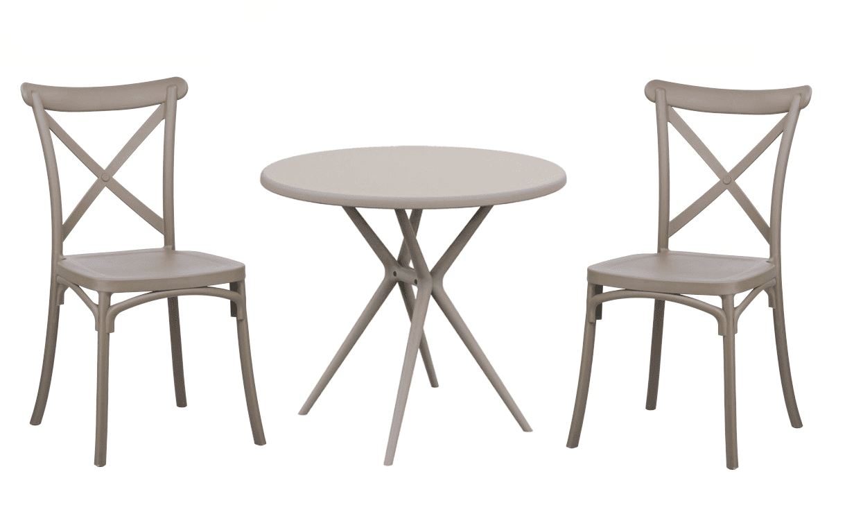 mesa sillas Kit mesa redonda cm Ø80 cm+ 2 sillas polipropileno bar restaurante interior exterior gris paloma 627v - Imagen 1