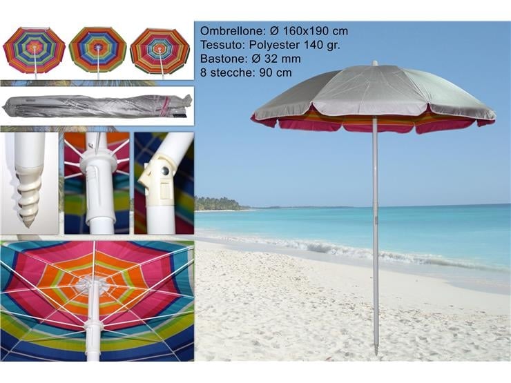 SOMBRILLA DE PLAYA VACACIONES EN LA PLAYA PISCINA CUBIERTA SOLAR Ø 160 STAND PEG 009