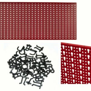 KIT DE PANELES PERFORADOS PARA HERRAMIENTAS DE PARED DE TRABAJO GANCHOS MIXTOS DE PARED ROJA