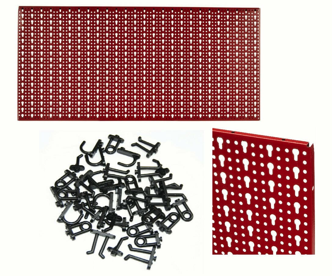 KIT DE PANELES PERFORADOS PARA HERRAMIENTAS DE PARED DE TRABAJO GANCHOS MIXTOS DE PARED ROJA