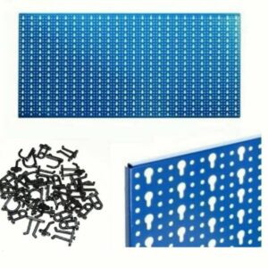 KIT DE PANEL PERFORADO PARA HERRAMIENTAS DE TRABAJO PARED DE TALLER PARED AZUL GANCHOS MIXTOS