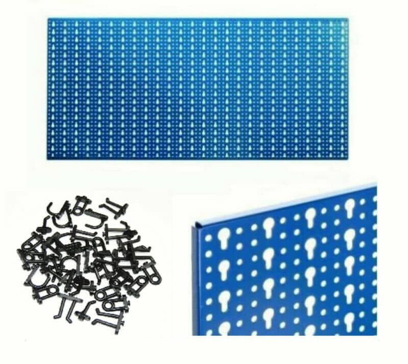 KIT DE PANEL PERFORADO PARA HERRAMIENTAS DE TRABAJO PARED DE TALLER PARED AZUL GANCHOS MIXTOS