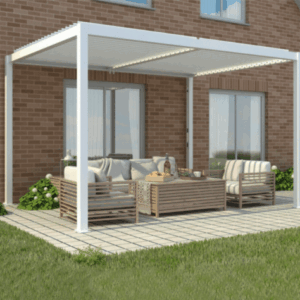PÉRGOLA BIOCLIMÁTICA CENADOR PÉRGOLA 3x3 MT LAMAS DE ALUMINIO JARDÍN BLANCO