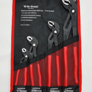 JUEGO DE ALICATES POLIGRIP 4 PIEZAS CON BOTÓN DE LORO AJUSTABLE 175 250 300 400 mm 916