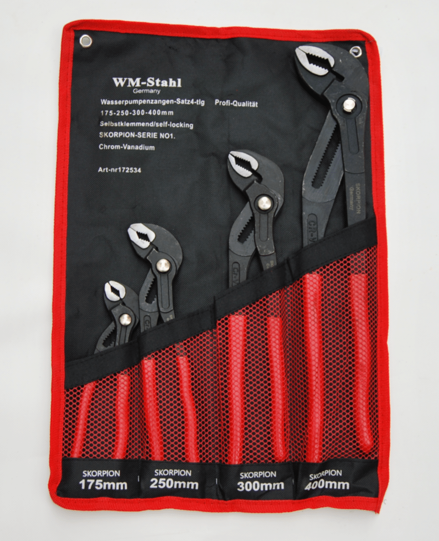 JUEGO DE ALICATES POLIGRIP 4 PIEZAS CON BOTÓN DE LORO AJUSTABLE 175 250 300 400 mm 916