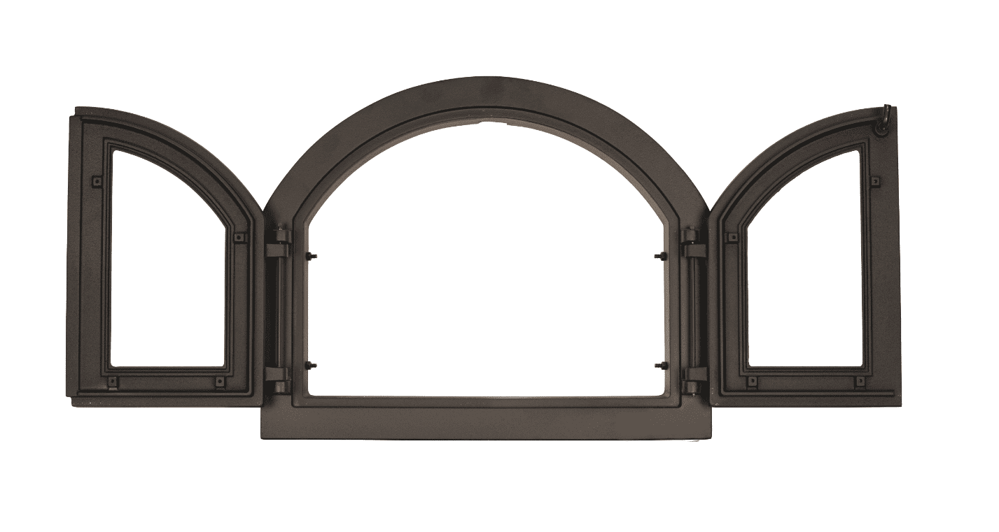 Puerta de hierro fundido para horno de leña puerta para pizza 2 puertas de cristal arqueadas 59 x 48 cm h 300ev