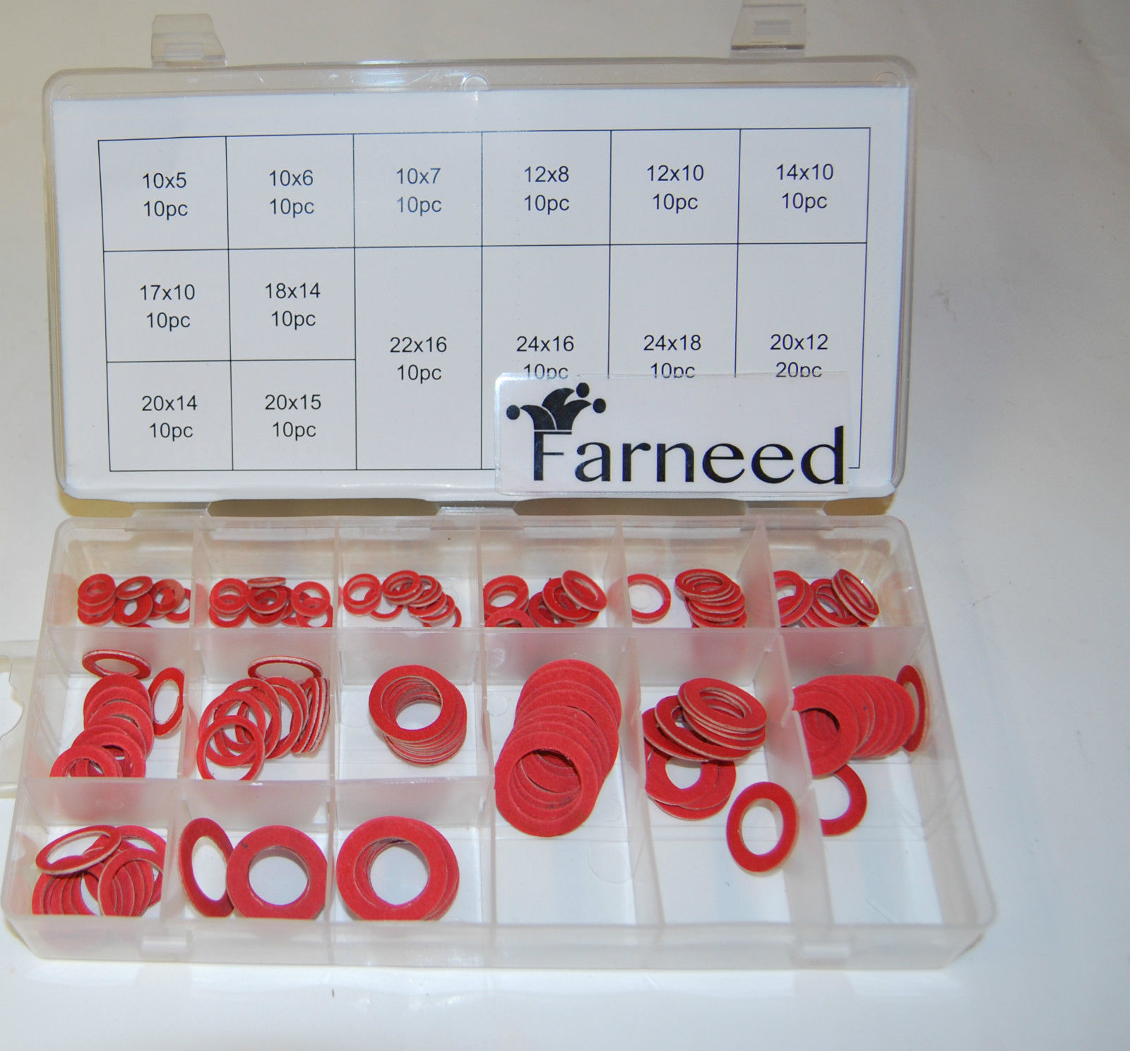 22032 SURTIDO DE JUEGOS DE JUNTAS ARANDELAS PLANAS DE FIBRA 150 PIEZAS EN CAJA