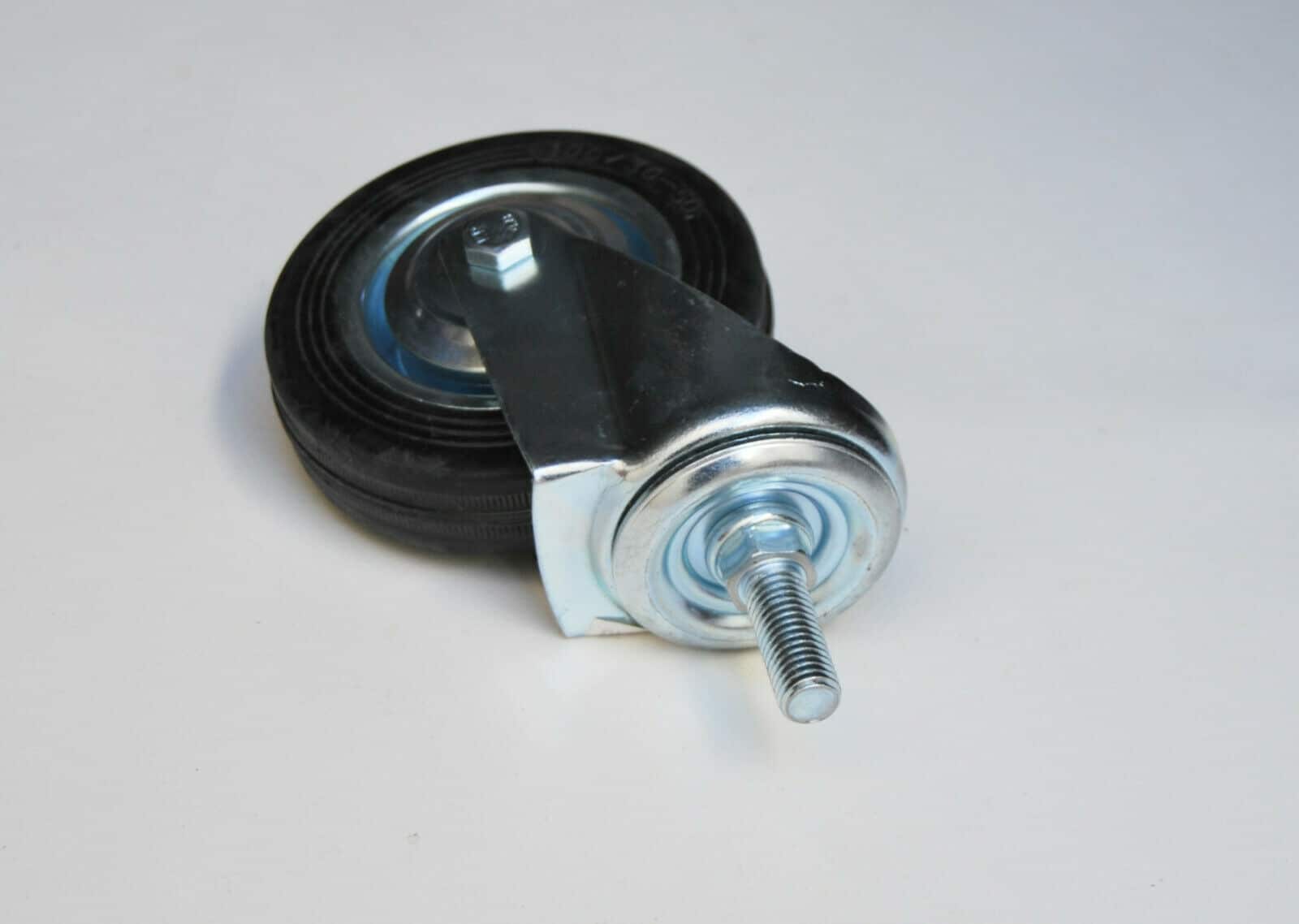 RUEDA DE CARRO DE GOMA GIRATORIA PARA MUEBLES 4" CONEXIÓN DE PASADOR ROSCADO M10X30