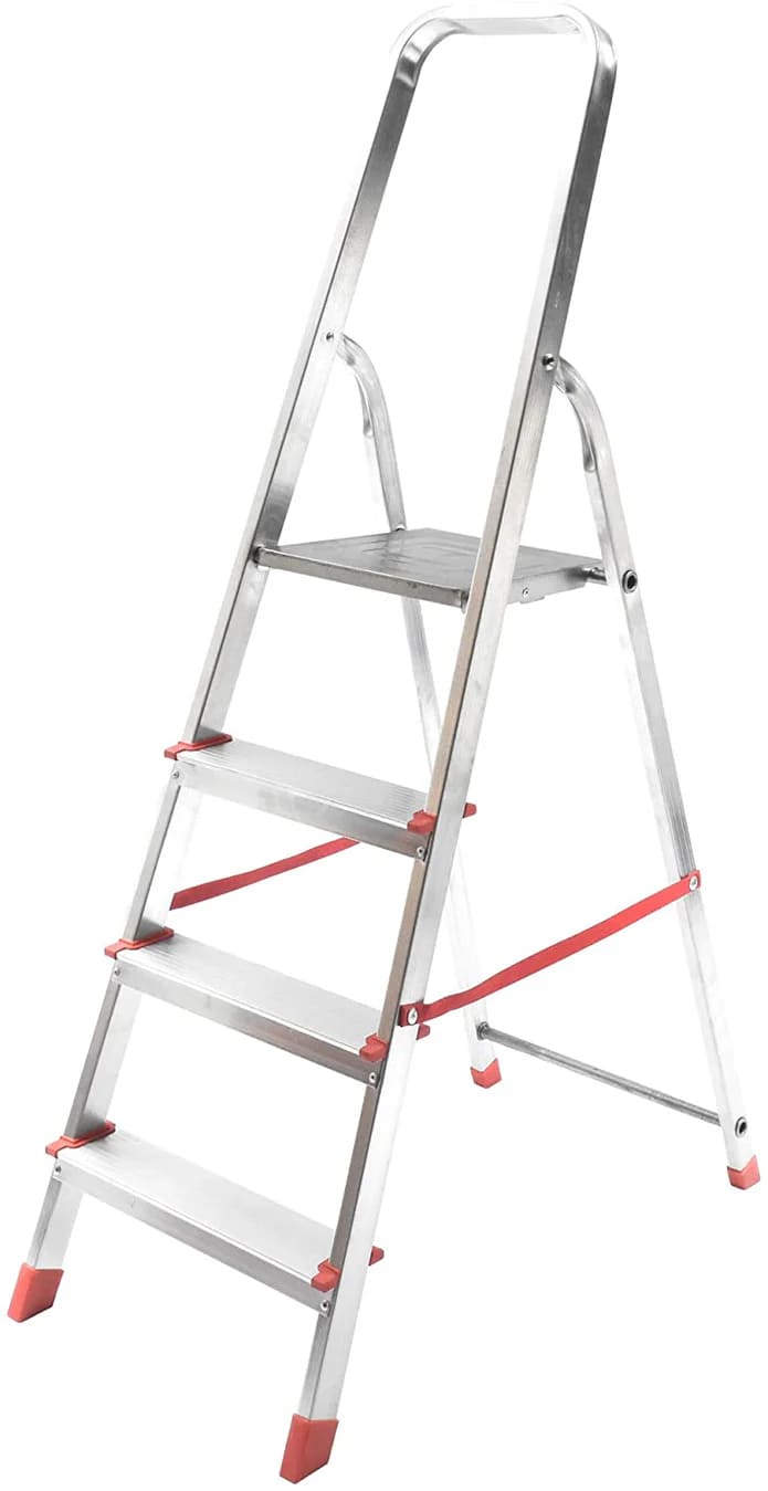 Escalera de aluminio para el hogar 4 peldaños plegable ligera altura 147 cm capacidad de carga 150 kg 101cz