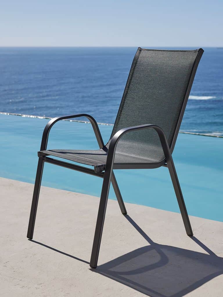 Sillón de metal textil gris para jardín bar piscina apilable gris 399ds