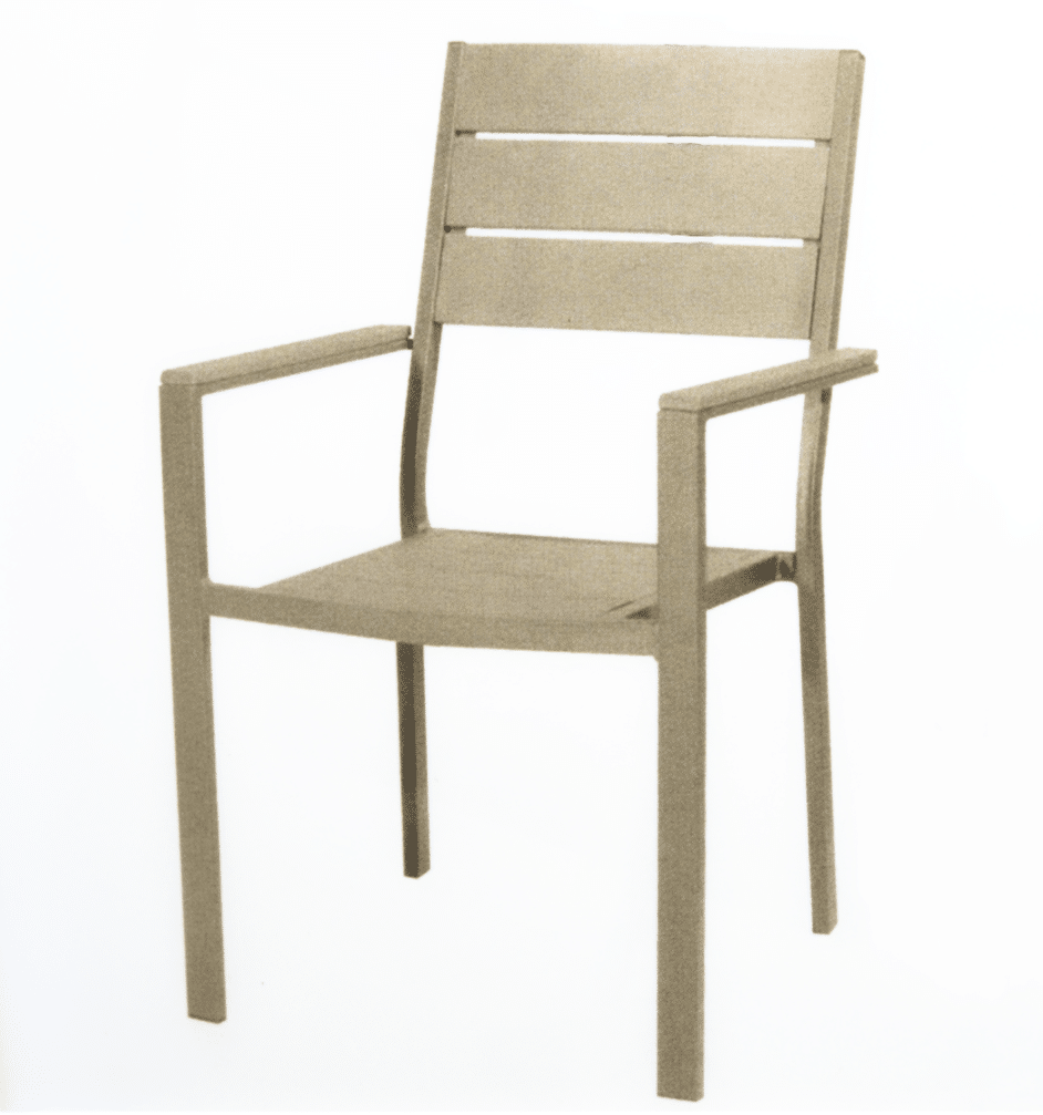 SILLA DE JARDÍN EXTERIOR REPOSABRAZOS EFECTO MADERA RESINA 58x55x88h cm BEIGE 444