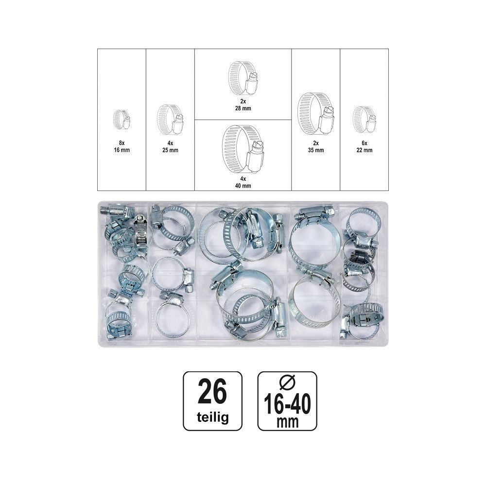 JUEGO DE 26 PIEZAS ABRAZADERAS DE MANGUERA DE ACERO SURTIDO ABRAZADERAS PARA TUBOS 304