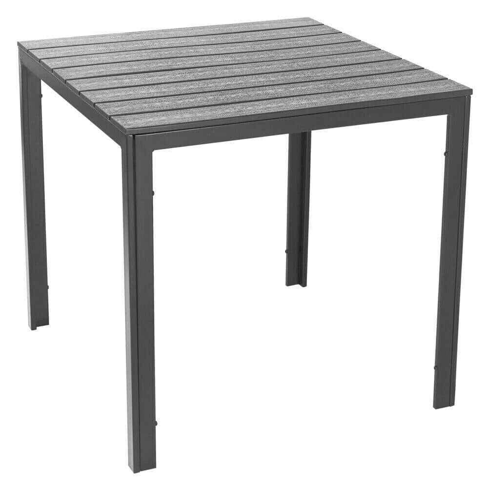 MESA DE EXTERIOR JARDÍN CUADRADO RESINA EFECTO MADERA GRIS 78x78x74h 352v