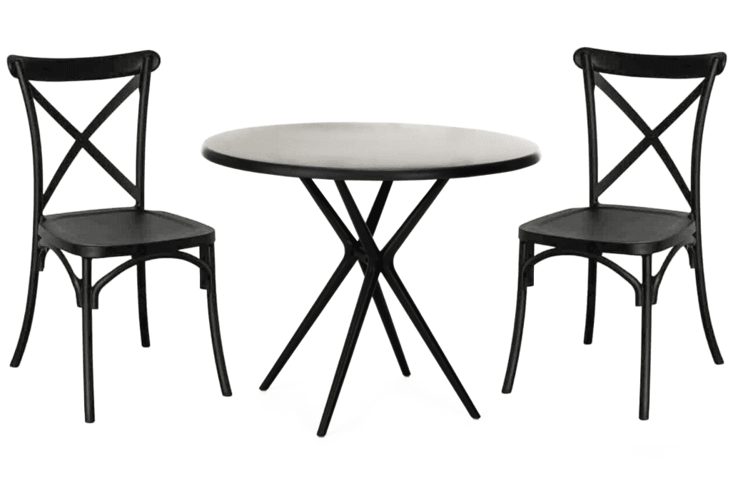 Kit mesa redonda cm Ø80 cm+ 2 sillas polipropileno bar restaurante interior exterior negro627v