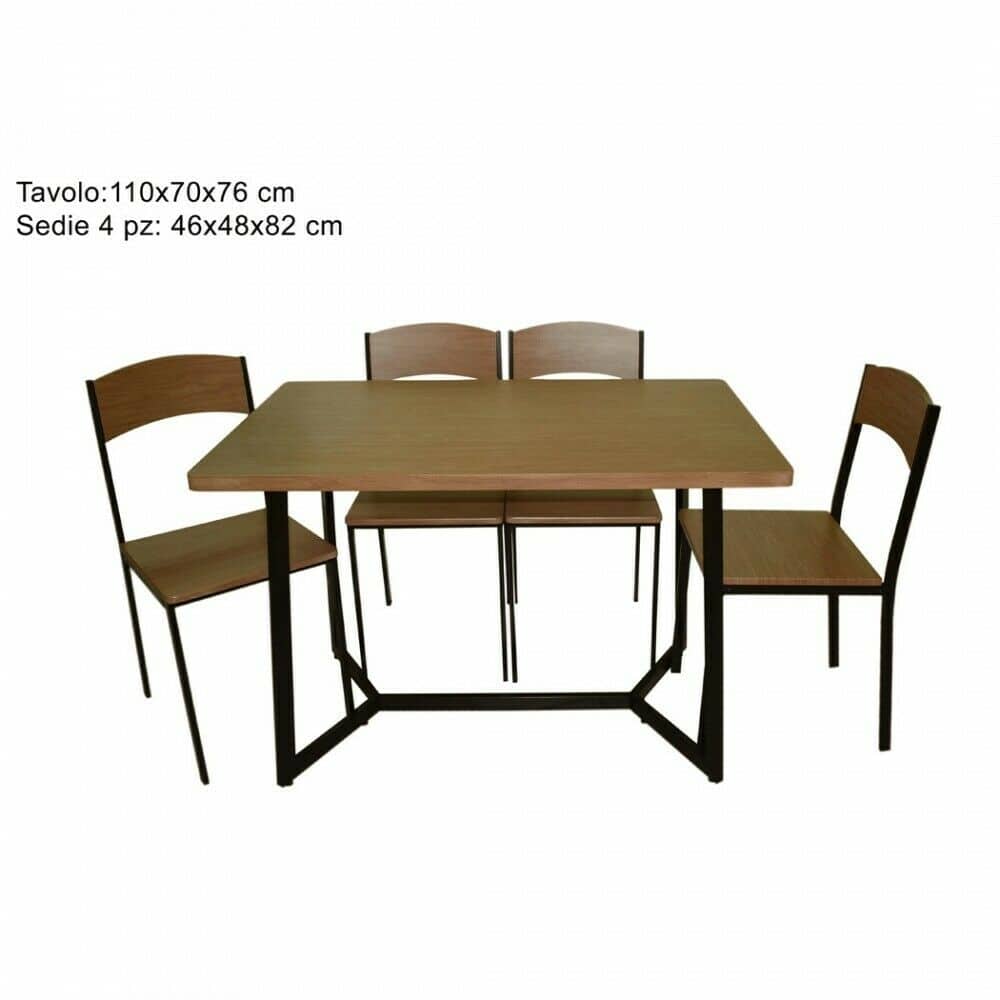 CONJUNTO DE MESA DE JARDÍN + 4 SILLAS MESA DE CENTRO DE ROBLE CLARO DE METAL MUEBLE DE EXTERIOR 898