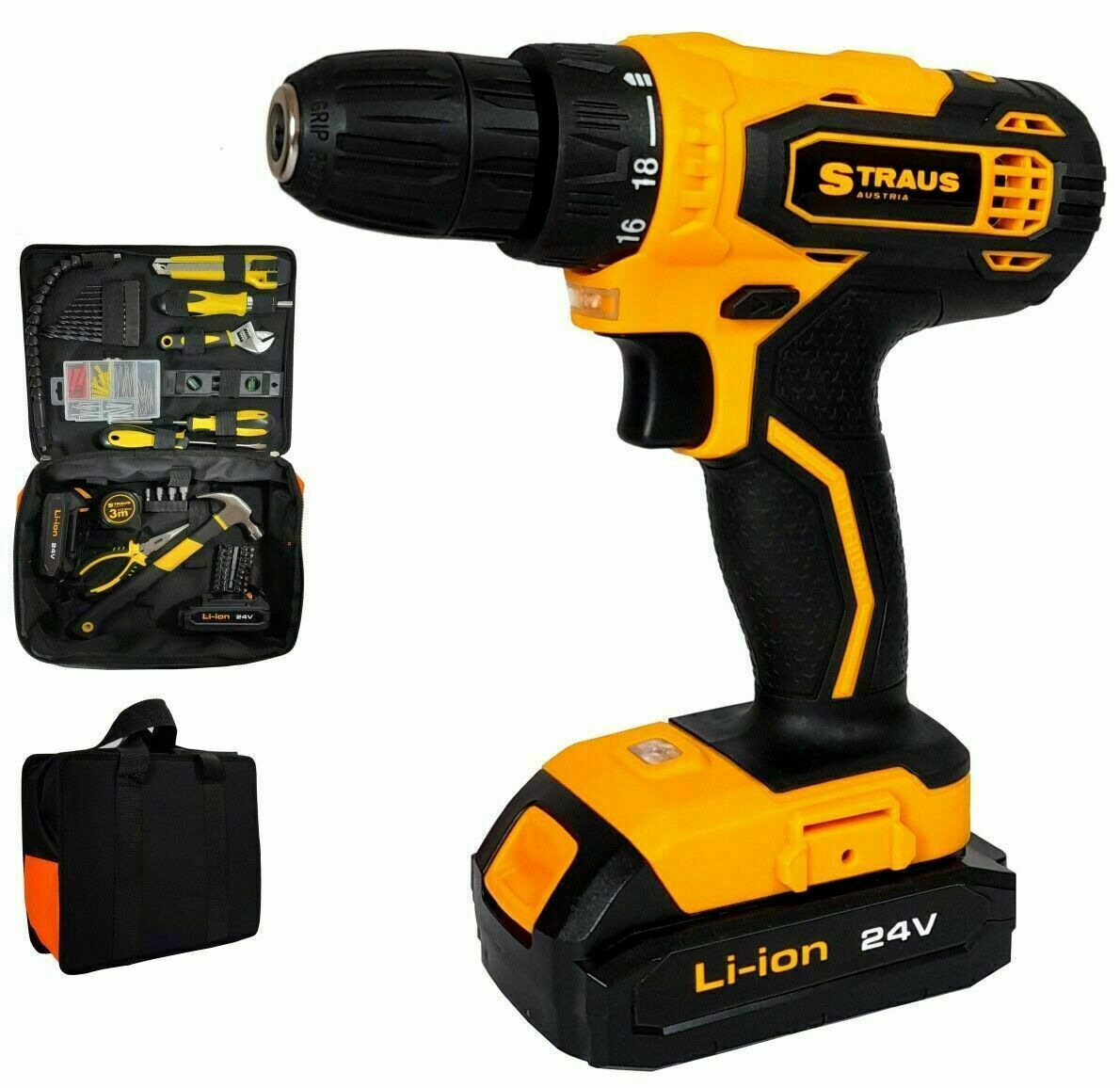 TALADRO ATORNILLADOR DE LITIO DE DOBLE BATERÍA 24 V + 150 ACCESORIOS BOLSA DE TRABAJO 005ST