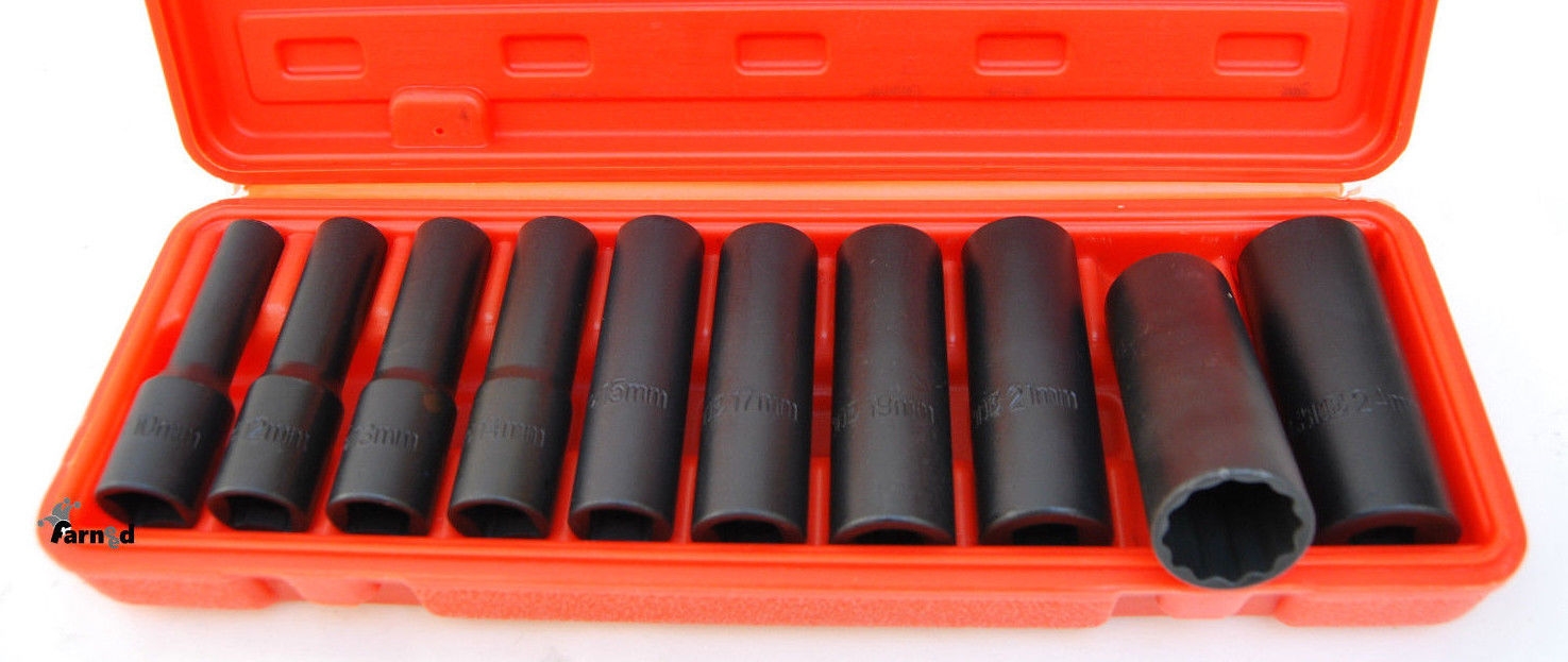 10 CASQUILLOS ACANALADOS XZN DESTORNILLADOR DE IMPACTO LARGO REFORZADO DE 1/2" 10-24mm 103C